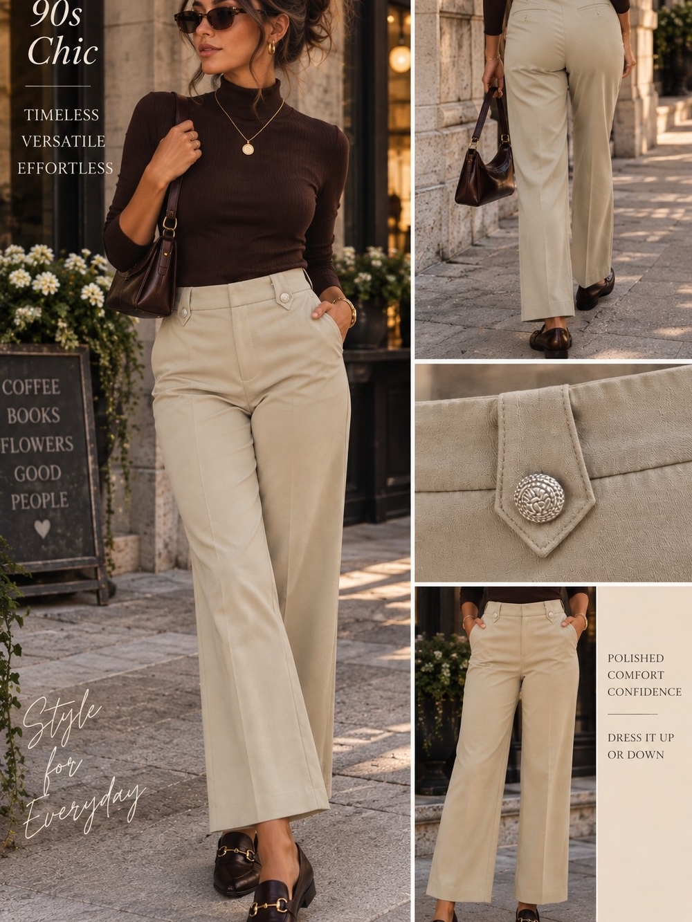 Cato Size 6 Beige High Rise Stretch Trouser Pants 90s Old Money Office Chic